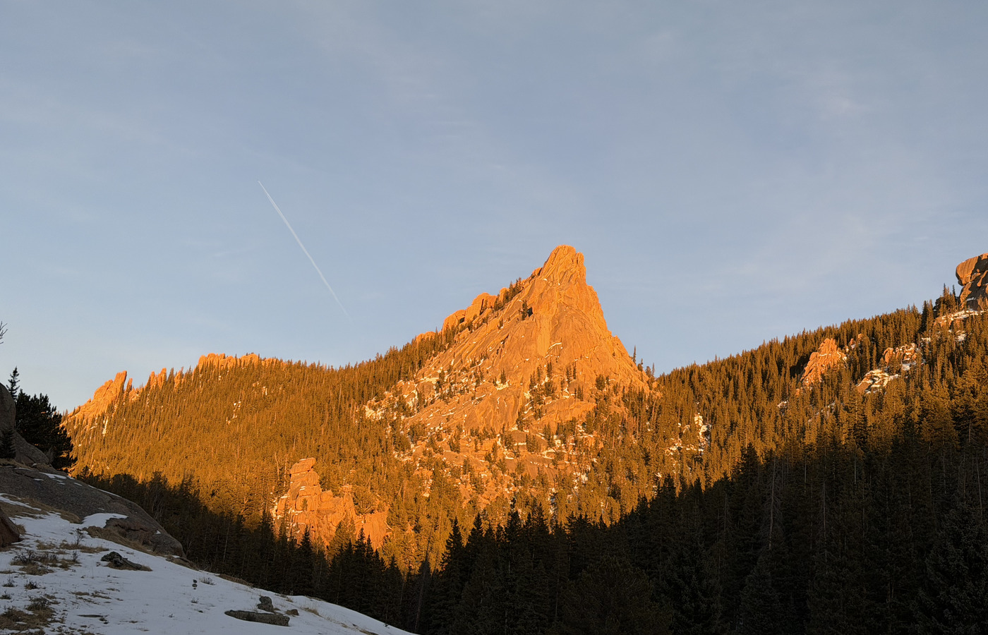 Golden light on a rock formation from The Crags area
