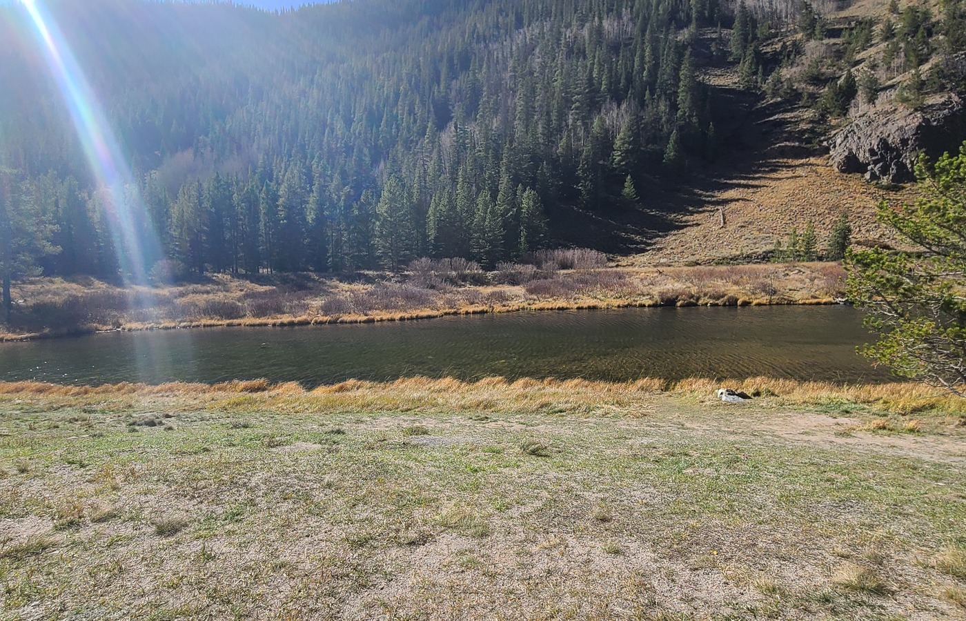 Mountain lake view from the drive toward Estes Park